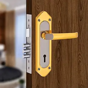 Shivi Door Locks For Main Door, Mortise 65mm Bullet Locks For Main Door, Door Lock Set, Door Handle Lock Set For Home, Hotel & Office | Gold Finish | Stainless Steel Material | SH001