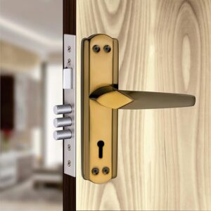 Shivi Door Locks For Main Door, Mortise 65mm Bullet Locks For Main Door, Door Lock Set, Door Handle Lock Set For Home, Hotel & Office | Black Gold Finish | Stainless Steel Material | SH003