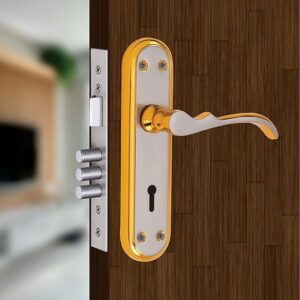 Shivi Door Locks For Main Door, Mortise 65mm Bullet Locks For Main Door, Door Lock Set, Door Handle Lock Set For Home, Hotel & Office | Gold Finish | Stainless Steel Material | SH002